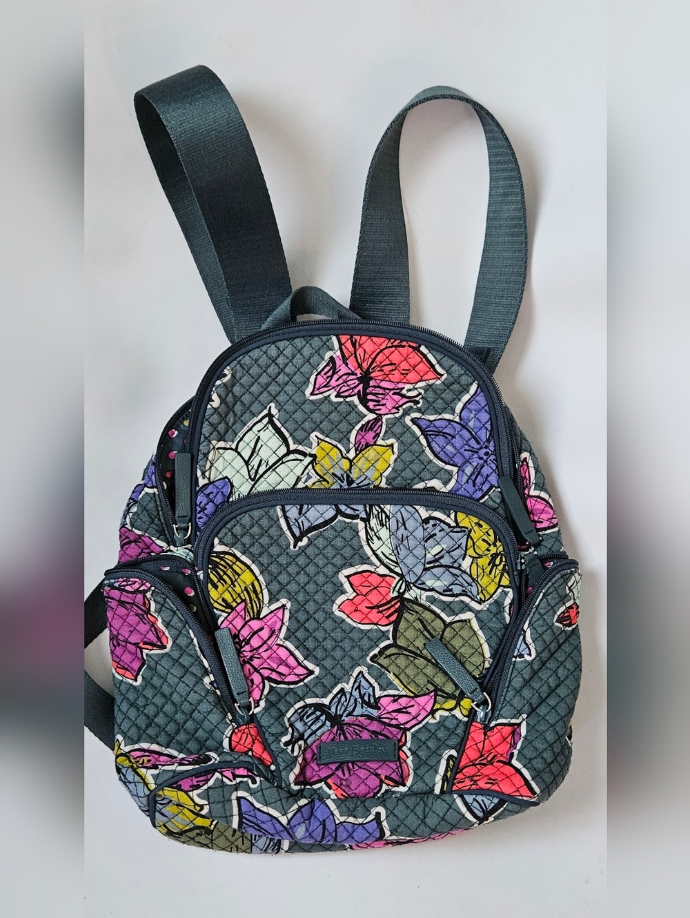 Vera Bradley Quilted Floral  Backpack in Green with Pink, Purple & Yellow